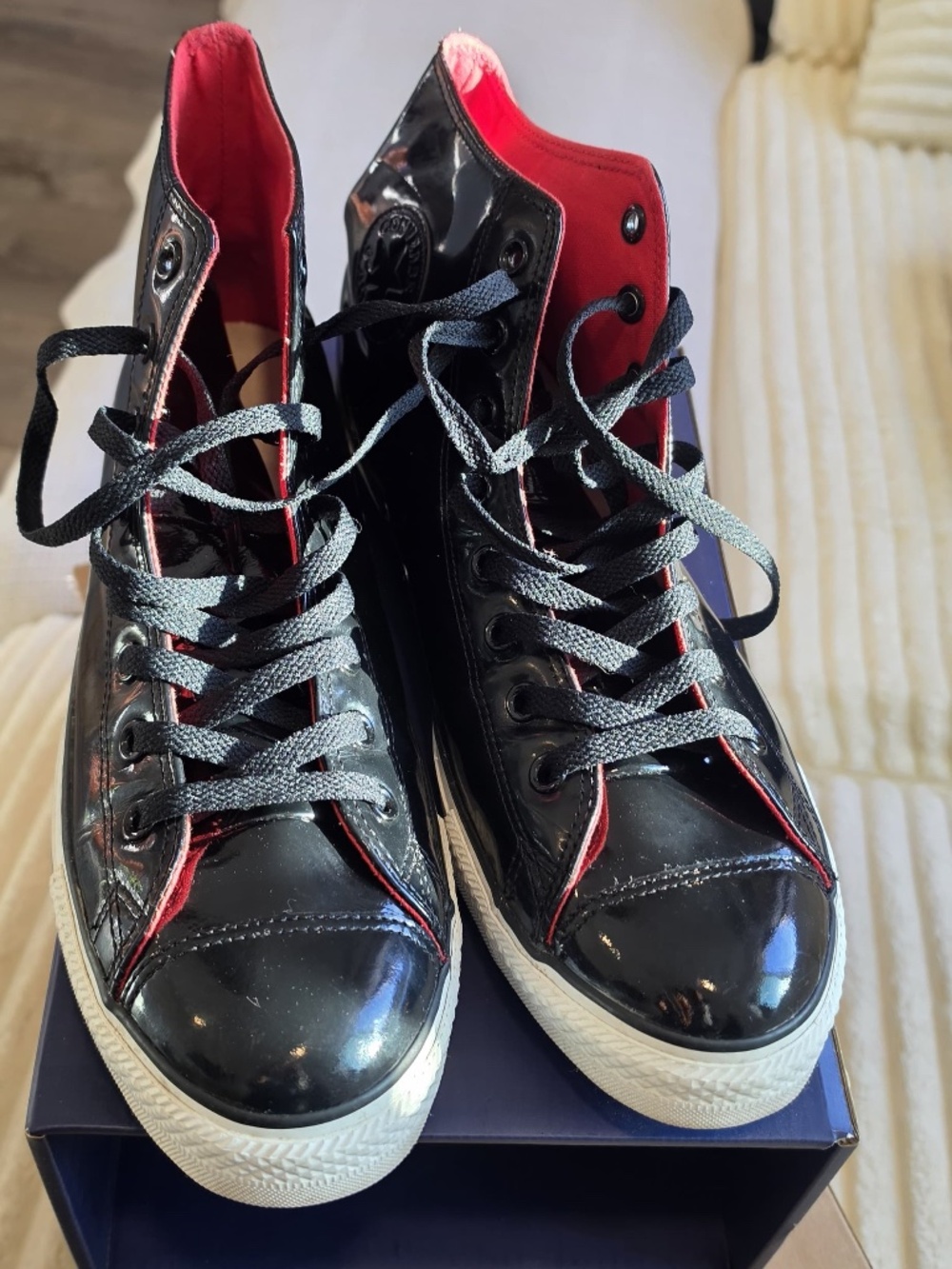 Black and Red patent leather Converse